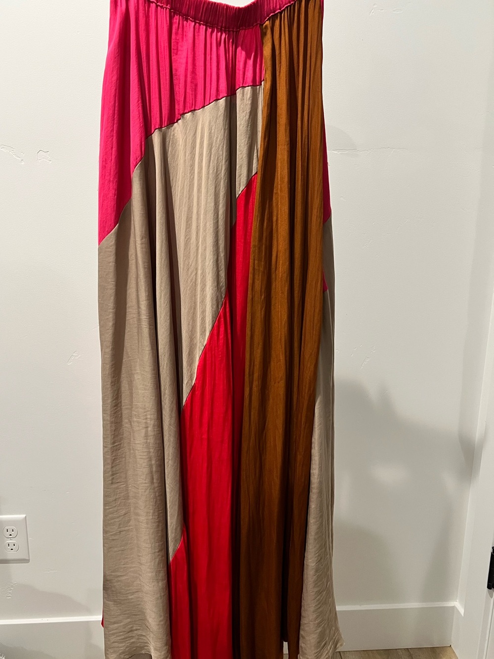 dolan Colorblock Maxi Skirt in Hot Pink, Taupe & Brown